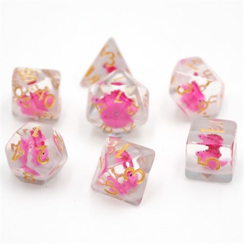 Clear Pink Dinosaur Dice - Resin Dice set - Epic Dwarf Dice